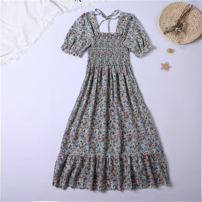 Summer Pleated Chiffon Midi Dress