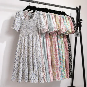 Summer Pleated Chiffon Midi Dress