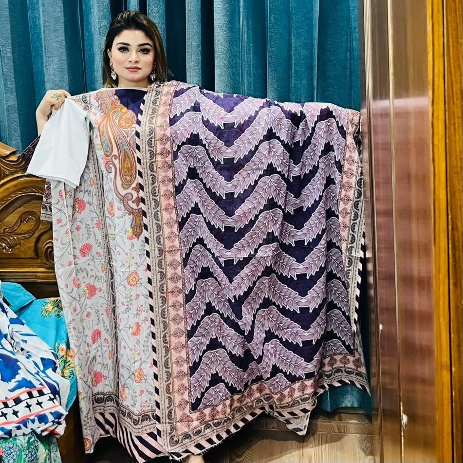 Grey and White Coco Lawn Cotton